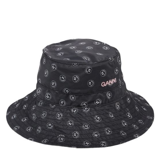 Ganni Accessories - Ganni | Recycled Smiley Face Logo Print Bucket Hat